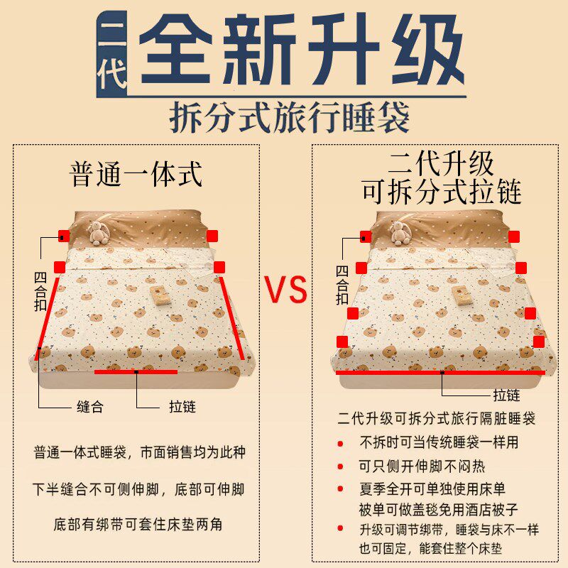 全棉纯棉隔脏睡袋单人旅行睡袋床单E被罩一体式出差旅游酒店便携