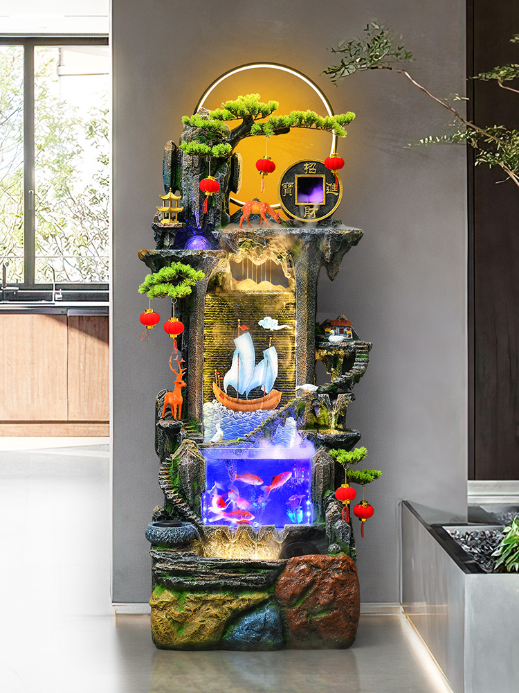办公室财富鱼缸流水摆件循环水吸引财富客厅风车假山喷泉景观乔迁
