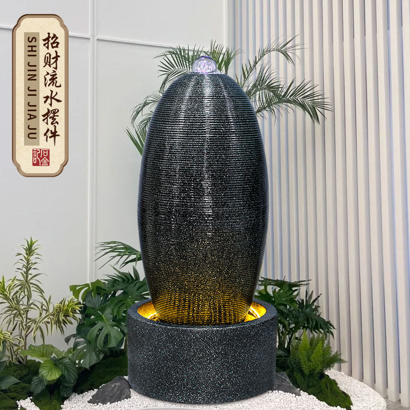 办公室风水轮生财流水摆件循环水招财客厅简约落地圆柱形水系景观