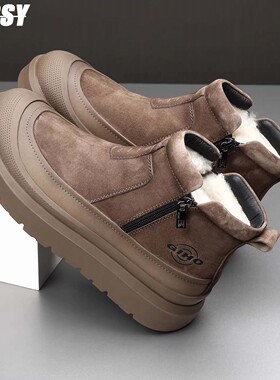 德国冬季男士时尚雪地靴加绒加厚底保暖防滑棉鞋真皮羊毛休闲鞋