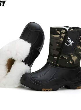 德国冬季皮毛一体雪地靴加厚底保暖高帮棉鞋加绒防寒户外钓鱼男鞋