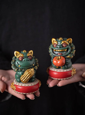 创意摆件招财石狮子一对