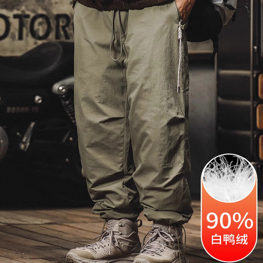 日本进口品牌90%鸭绒工装羽绒裤男宽松大码抽绳保暖休闲滑雪裤子