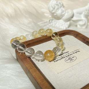 巧恩水晶手链女天然黄阿塞财富之石简约小众串珠白水晶大颗粒