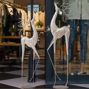 美式 复古落地鹿大摆件创意铁艺轻奢客厅电视柜旁店铺橱窗花园工艺