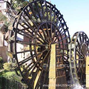 厂家户外制作木质碳化木大型电动转动钢木龙骨防腐木景观庭院水车