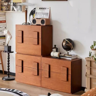 北欧实木床头柜 家用小户型收纳块组合柜客厅复古储物电视卡门柜