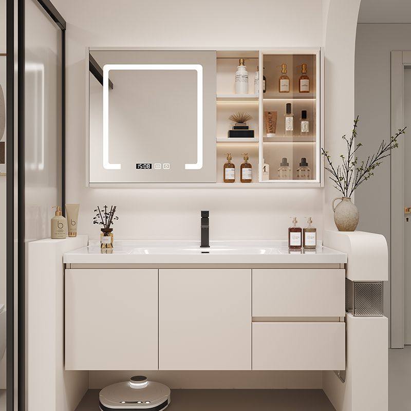 奶油色陶瓷一体盆浴室柜组合实木卫生间洗脸盆洗手盆洗漱台洗手台,家装主材,浴室柜组合,淘宝优惠券,粉丝福利购,淘宝优惠卷