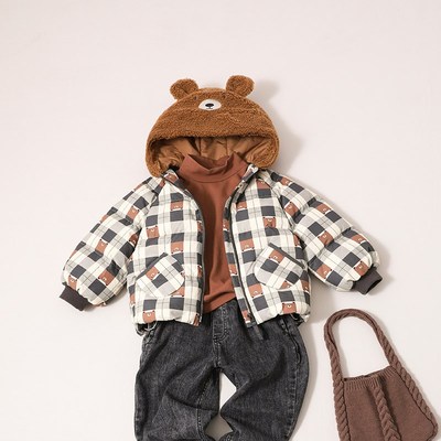男童羽绒服中小童可爱系宝宝羽绒服格子1-3-6-8岁冬季22804