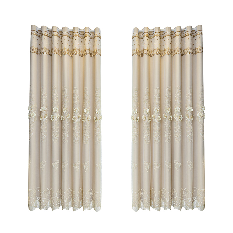 定制双层加厚窗帘遮光立体浮雕绣花布纱一体客厅卧室蕾丝窗纱成品