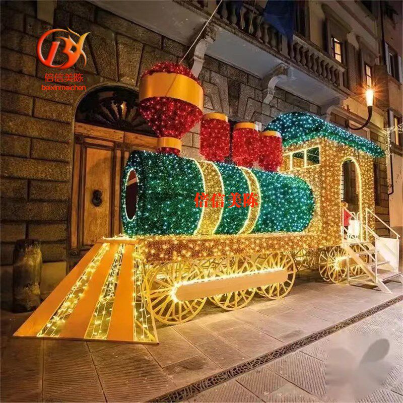 户外圣诞节造型灯装饰圣诞灯光熊鹿拉车礼物盒灯光亮化景观造型