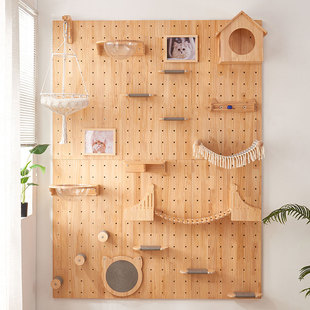 墙壁式猫爬架猫跳台洞洞板猫墙实木猫爬梯跳台太空舱猫窝猫咪架子
