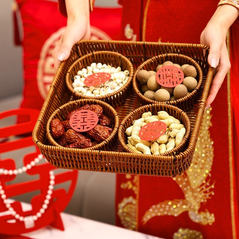 结婚早生贵子压床摆件婚房布置婚礼婚庆用品藤编干果盘干果组合,家居饰品,果盘/果篓,淘宝优惠券,粉丝福利购,淘宝优惠卷
