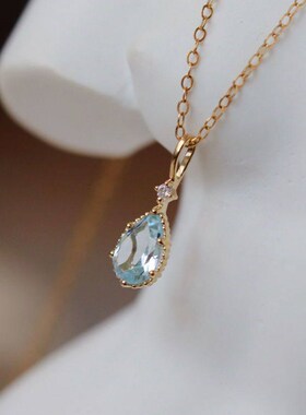 2025新款工艺天空蓝托帕石吊坠女镀18K金高颜值甜美小清新锁骨链