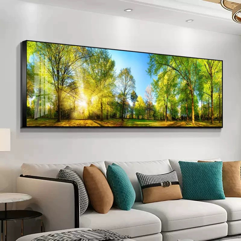 背景墙挂画风景画床头森林壁画装饰画树林现代办公室客厅绿色阳光