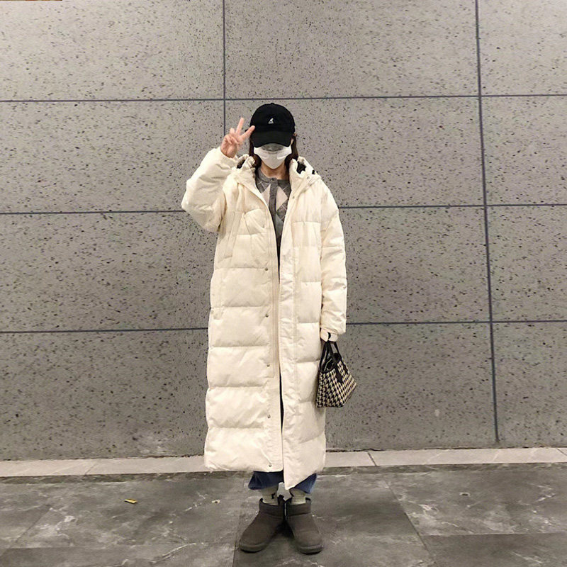 ins港风连帽羽绒棉服女长款过膝2024冬季新款设计感小众棉袄棉衣