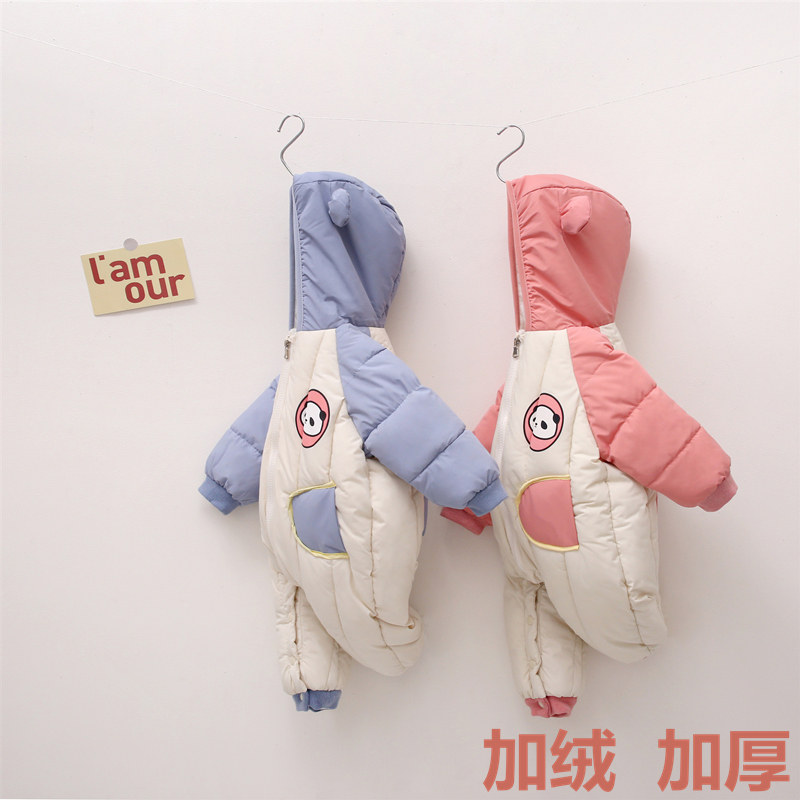 新生婴幼儿服女宝宝连体衣男童加绒套装爬爬服哈衣外出周岁抱衣冬