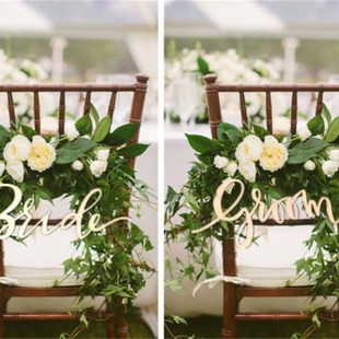 森系婚礼装 Groom字母标志挂牌结婚道具标识 饰新娘新郎椅背Bride
