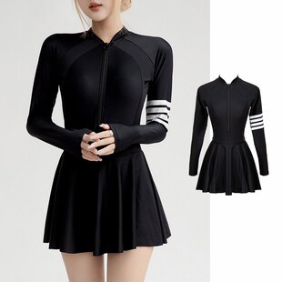 温泉泳装 游泳衣高级感遮肚显瘦W新款 泳衣女胖mm保守连体长袖 大码