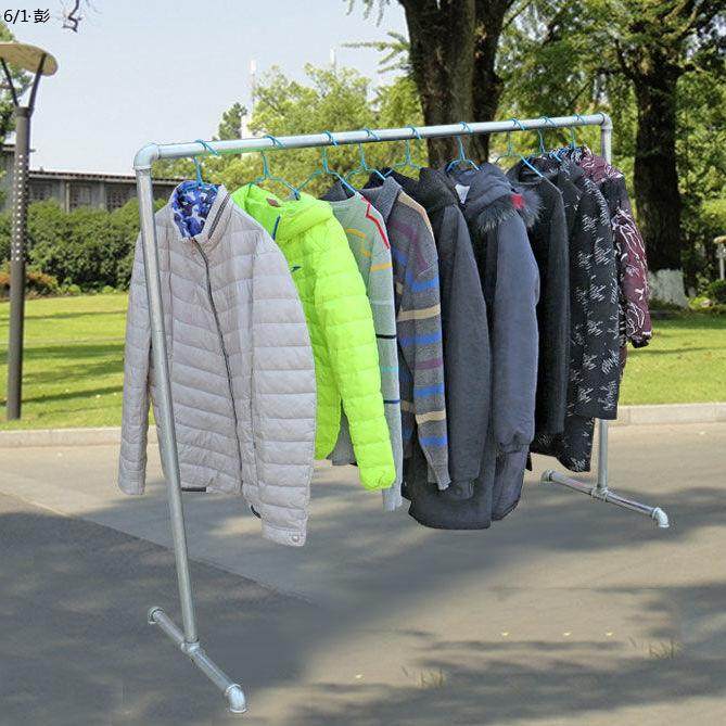 伸缩式挂衣杆钢管晾衣架阳台服装展示架单杠夜市落地镀锌钢水管摆