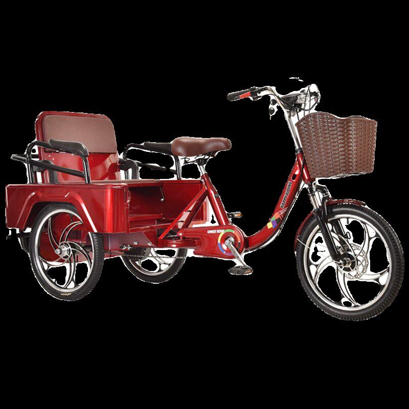 老年助力三轮车脚蹬三轮代步车老人前碟刹可坐电动助力三轮自行车