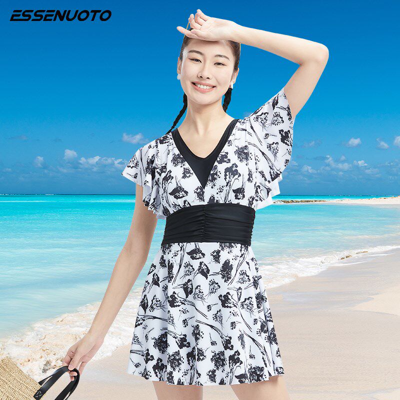 温泉泳衣女款大码保守高级感无袖连体泳装成人海边度假沙滩游泳衣