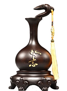 黑檀木雕装饰葫芦摆件花瓶实木客厅红木质家居中式雕刻送礼工艺品
