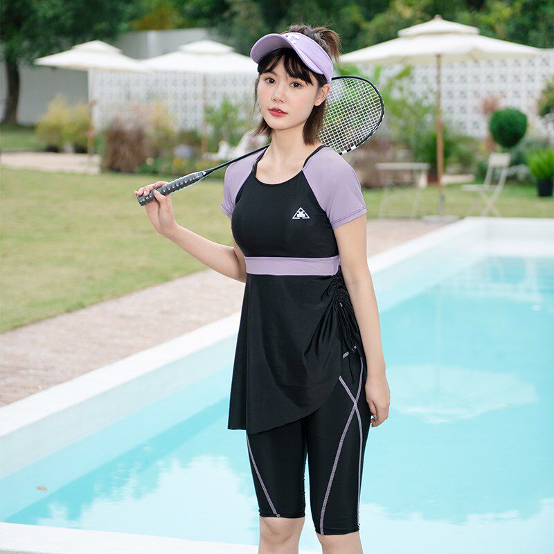 大码泳衣女胖妹妹200斤分体两件套裙式遮肚显瘦平角裤泡温泉泳装