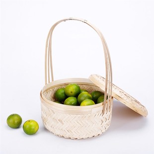 竹编筐手提茶叶篓子竹篮包装盒礼盒竹制品装饰水果采摘收纳农家用