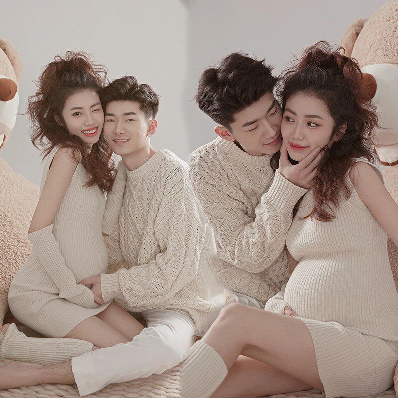 影楼新款孕妇拍照服装韩版简约情侣毛衣I时尚夫妻艺术照摄影在家