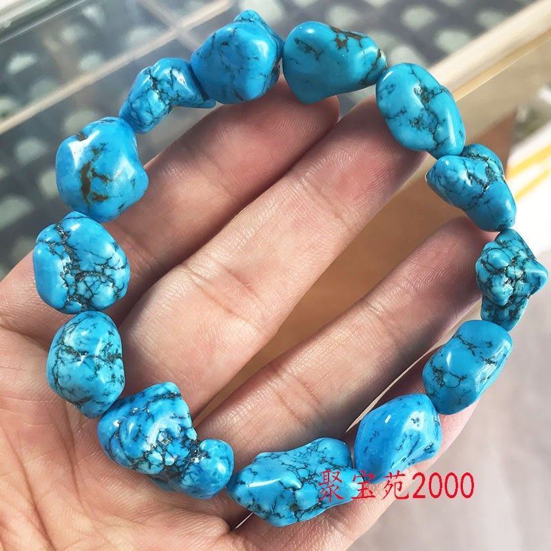 原矿高瓷绿松石不规则手串男女天B然原石随形手链单圈毛料手串礼