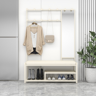 奶油风换鞋凳挂衣架衣帽架一体带镜子F组合简约收纳落地入户家用