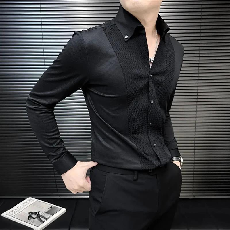 枫善服饰Amfphelisia帅j气白衬衫男款长袖上衣春季痞f帅正装V领衬