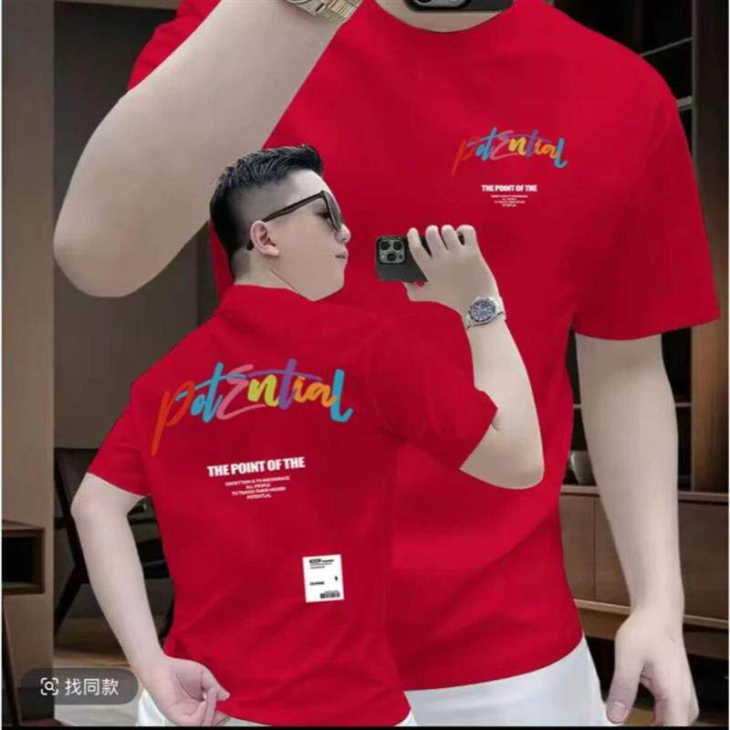 260g纯棉夏季短袖纯棉ins宽松痞帅圆领q休闲大码印花男士新款T恤