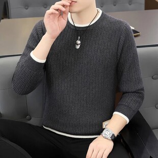 【ZJ轻奢服饰圆领针织衫毛衣男士秋冬保暖时尚百搭打底衫卫生衣男