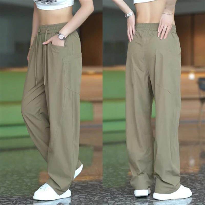 KK熊穿搭美式斜切弯刀休闲裤男潮流宽松舒适透气松紧腰阔腿运动裤