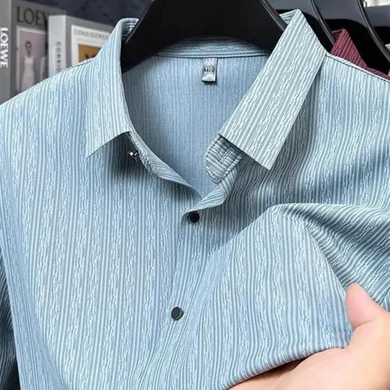 绅度轩服饰LMVQ2025春秋季男士长袖衬L衫宽松商S务休闲中年条纹衬
