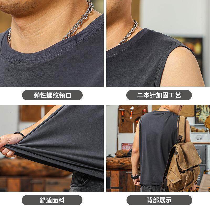 几禾轻奢男款健身痞帅夏季宽松机车印花跑步运动坎肩t恤