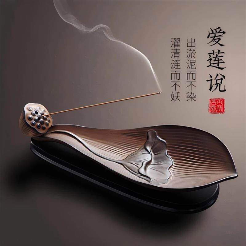 【中式仿古】大号陶瓷莲花线香插家用檀香线香炉室内熏香炉荷花