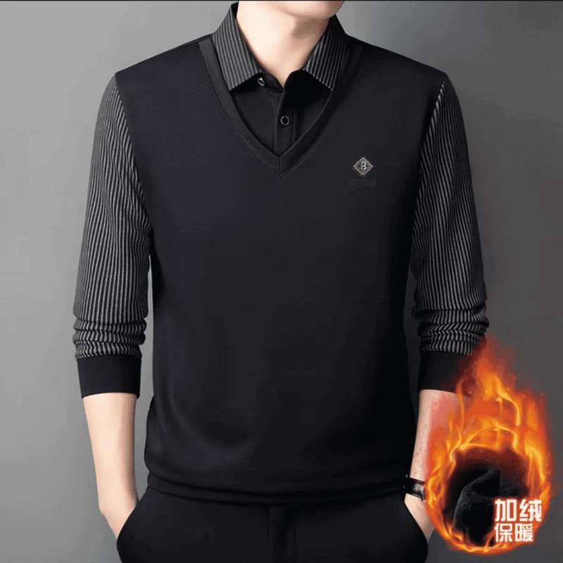 JAKE CAVOS杰克q卡沃斯淼森创商务男装秋冬加绒假两件衬衫领打底