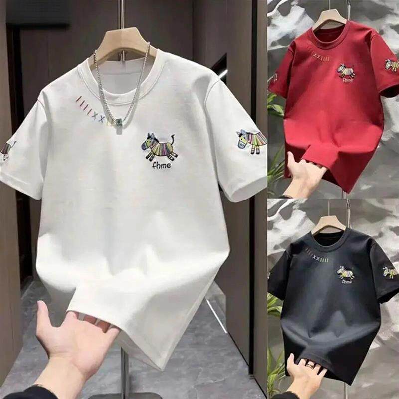特琪轻奢服饰2026夏季圆领棉潮刺绣新款宽松韩版美式男士短袖T恤
