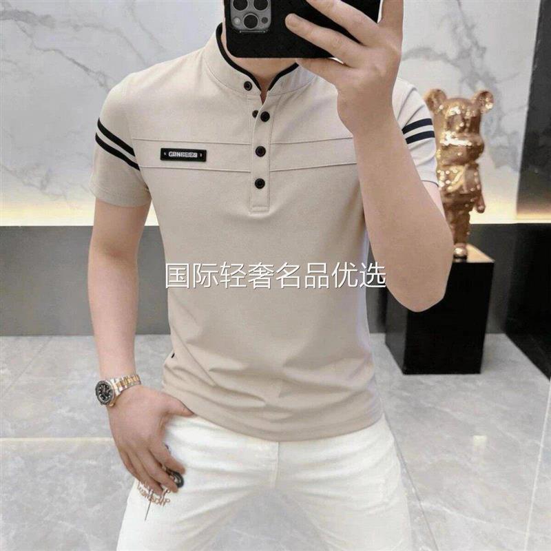 云泊服饰专柜品质LMVQ高档修身立领短袖男士夏季休闲半袖潮流打底