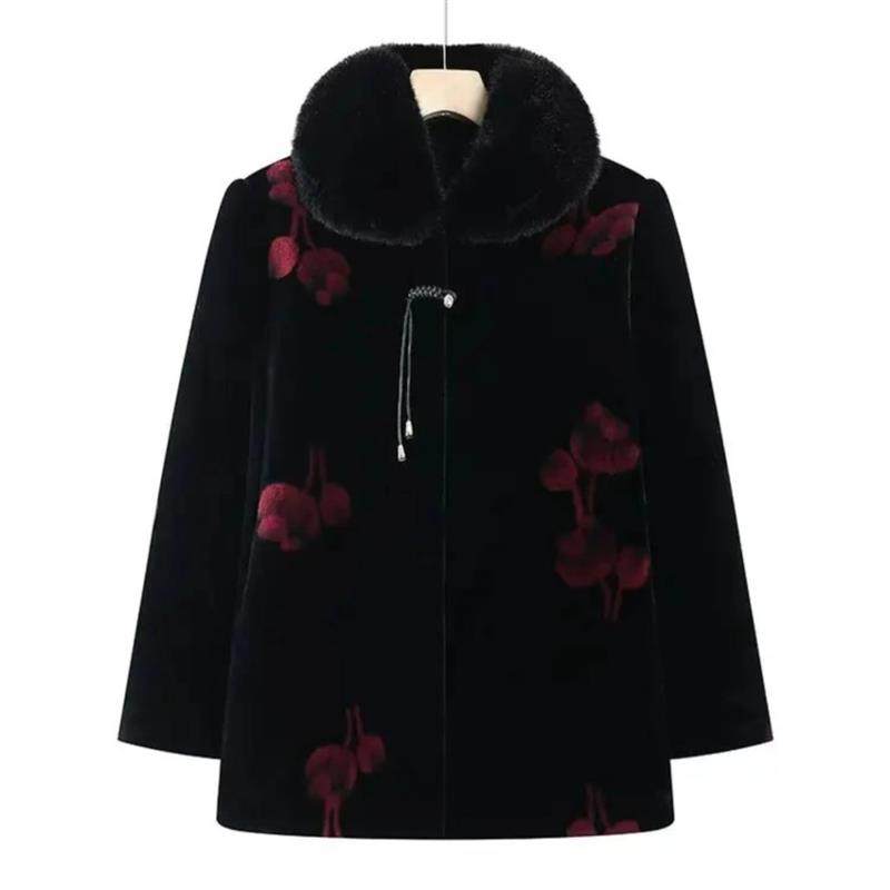 徕登格物妈妈水貂绒外套中老年冬装奶奶装大衣高贵仿皮草老人衣服