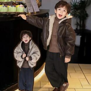 欧童甄选男童加绒皮衣外套冬季2025新款痞帅双面穿棉衣秋冬夹