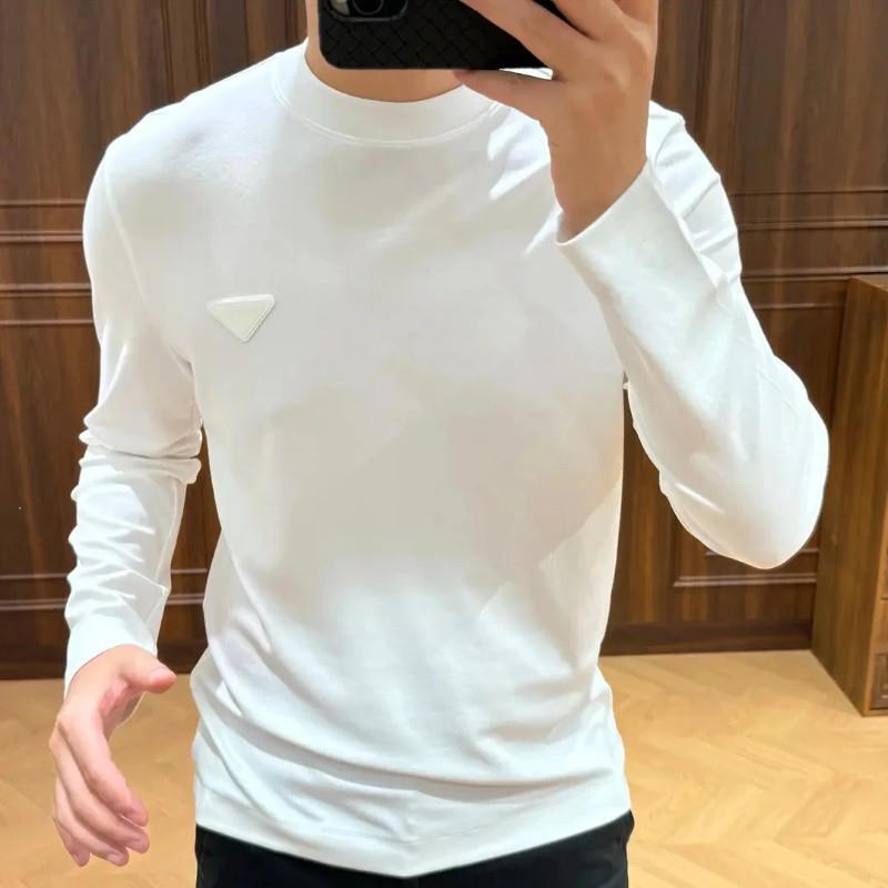特琪轻奢服饰男长袖打底T恤时尚圆领简约款休闲纯C色黑色体恤上衣