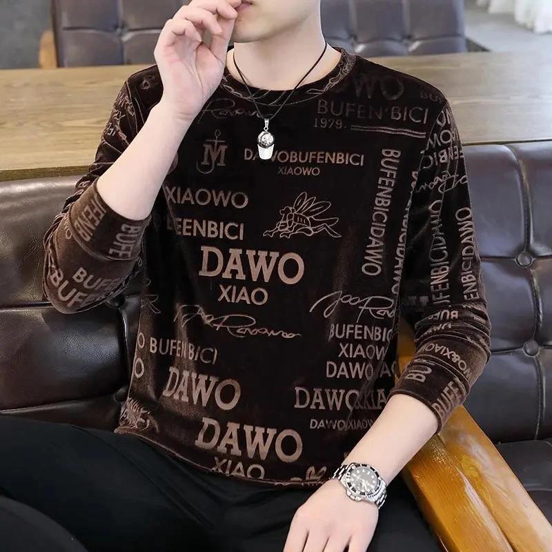 锋界服饰202.5成熟男人金丝绒卫衣时尚潮m流长袖男圆领薄款打底