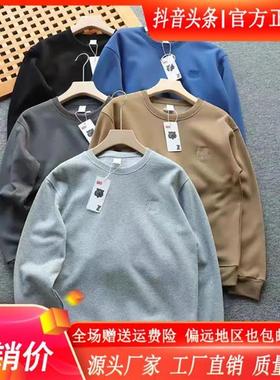 Elbaph轻奢男装新款保暖T恤潮L流纯色圆领虎头加绒加厚套头休闲上