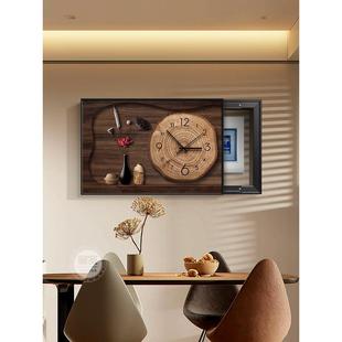 原木风年轮电表箱装饰画遮挡配电箱挂画钟表时钟壁画合页餐厅简约