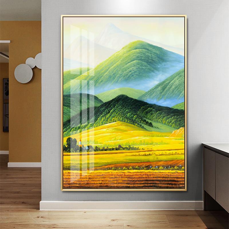 巨人山玄关过道背有靠山装饰画现代客餐厅美式挂画招财风景墙壁画