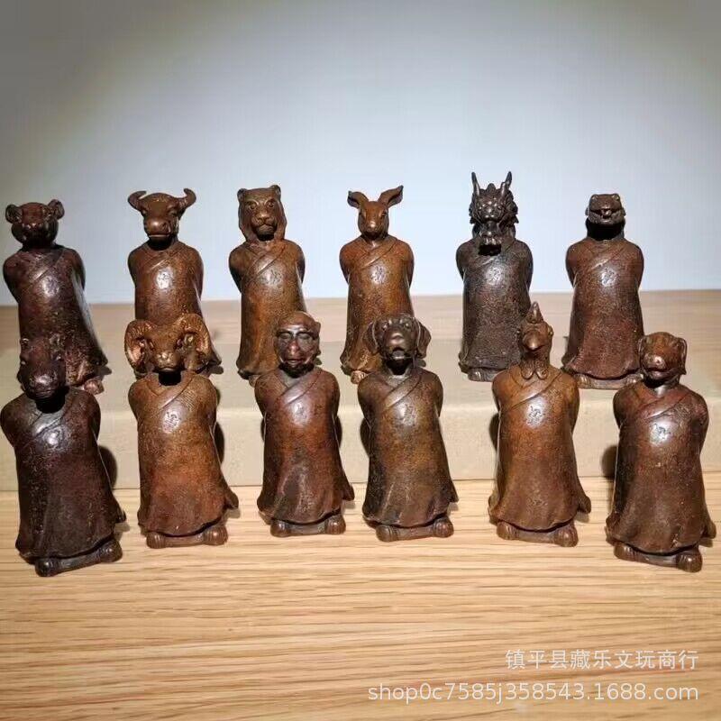 仿古铜器十二生肖茶席茶宠摆件 香道茶道高端装饰摆件 日式铜摆件